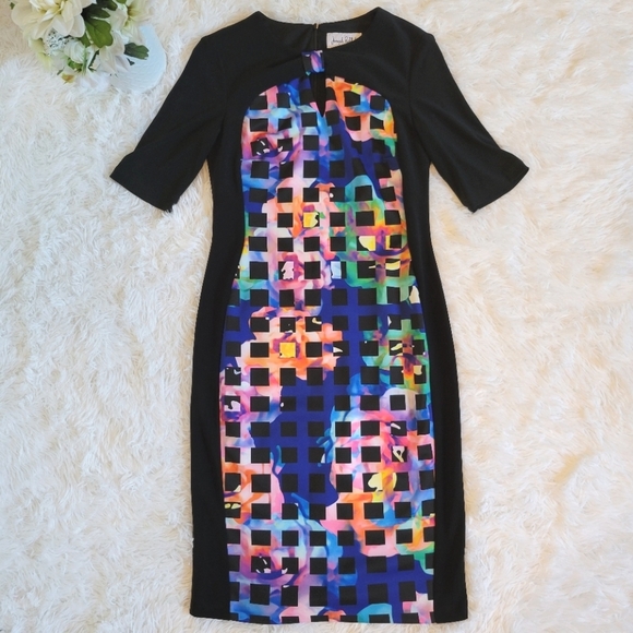 Joseph Ribkoff Size 8 Black Patterned Sheath Bodycon Dress Black Multi Coloured - Picture 1 of 12
